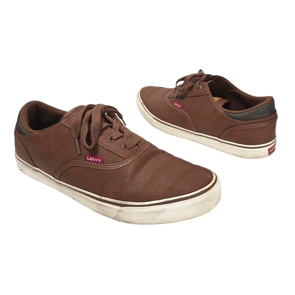 Levis Synthetic Leather Low Top Sneakers Mens 10.5 Lace Up Brown Heritage Preppy